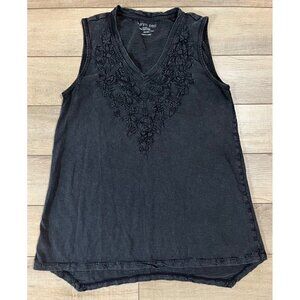 Karyn Seo Anthropologie Floral Embroidered Tank Top Black Gray Womens Small